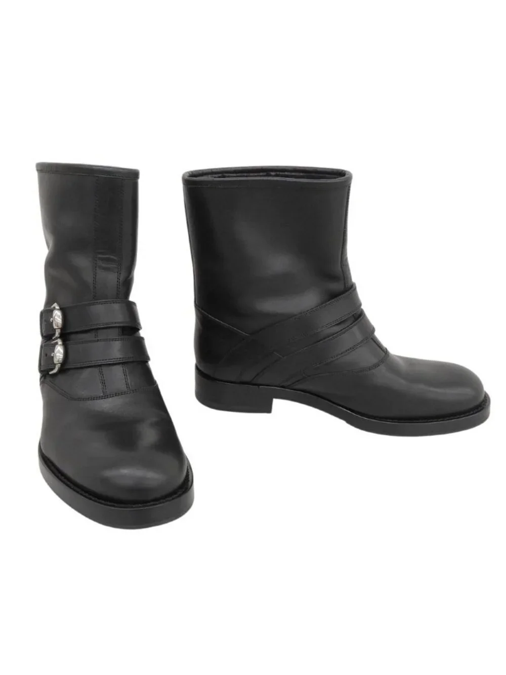 Gucci Leather Strap Biker Boots with Fleece 35.5 Black
